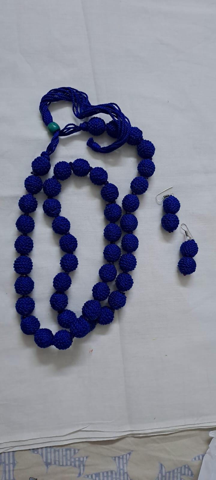 Exclusive blue thread beads long necklace set with matching earrings