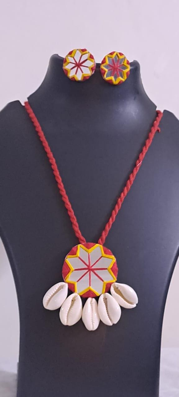 Handmade two sets of Kutch Glass work long necklace with glass work earrings