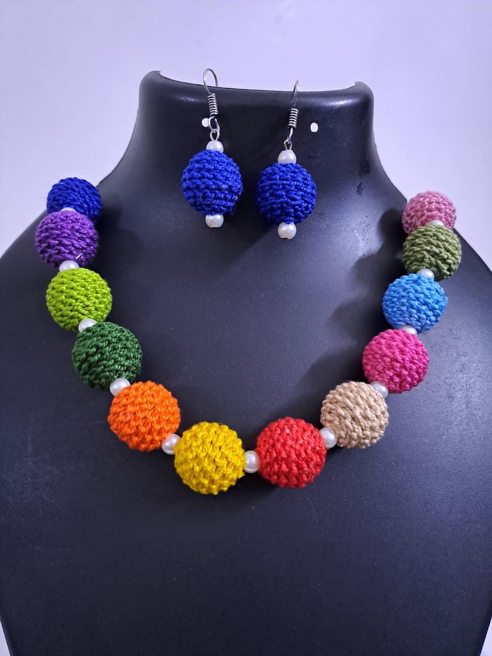 Crochet thread beads necklace set with matching earrings