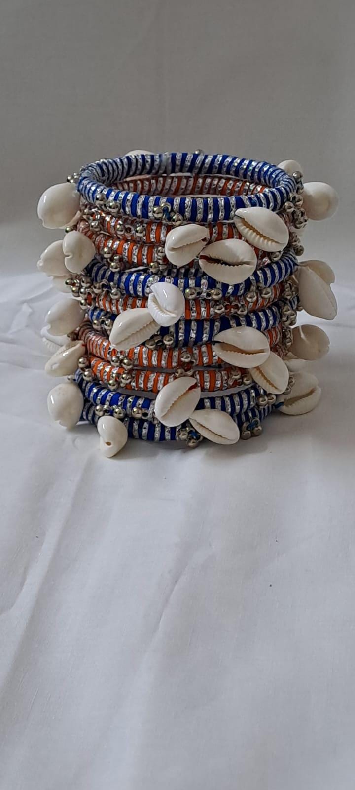 Orange and blue colour traditional zari thread and kori bangles (set of 10 Bangles)