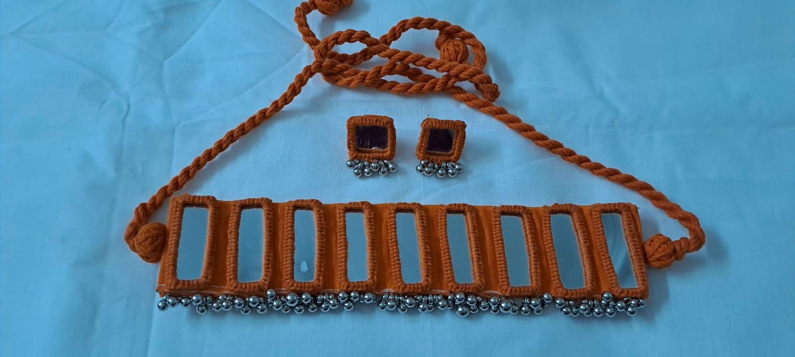Kutchwork glasswork necklace set with matching earrings