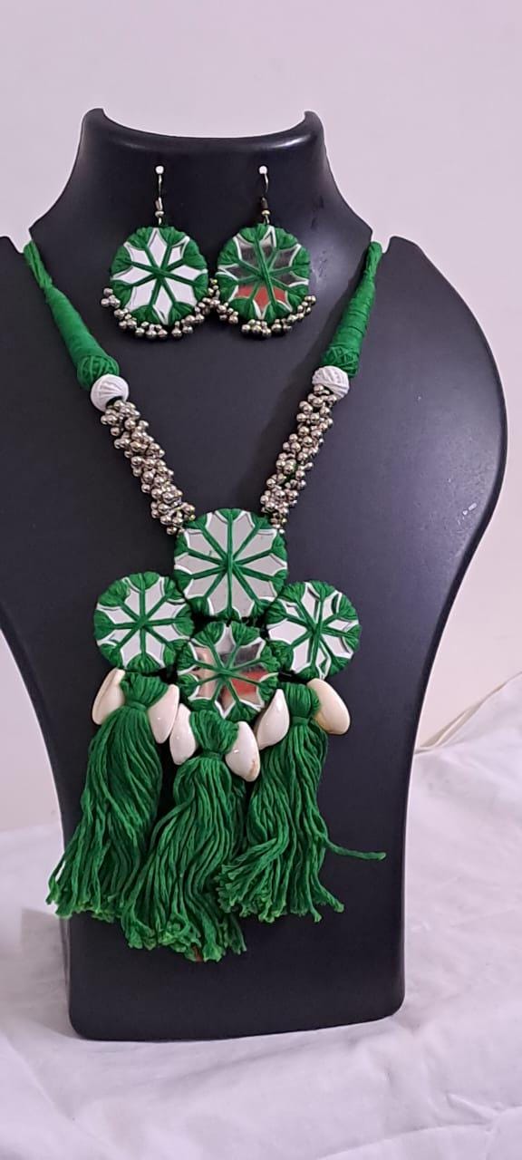 Stunning handmade Kutch Glass work necklace with matching glass work earrings