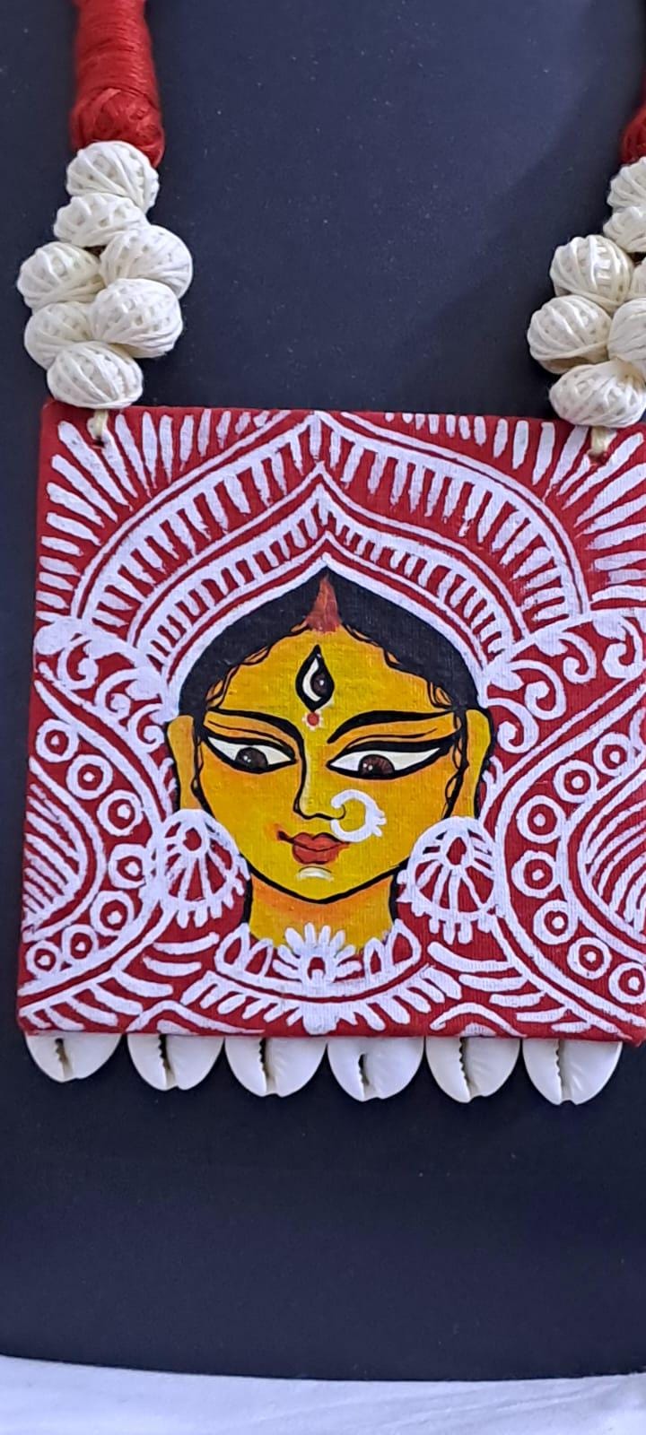 Handpainted fabric necklace set with earrings