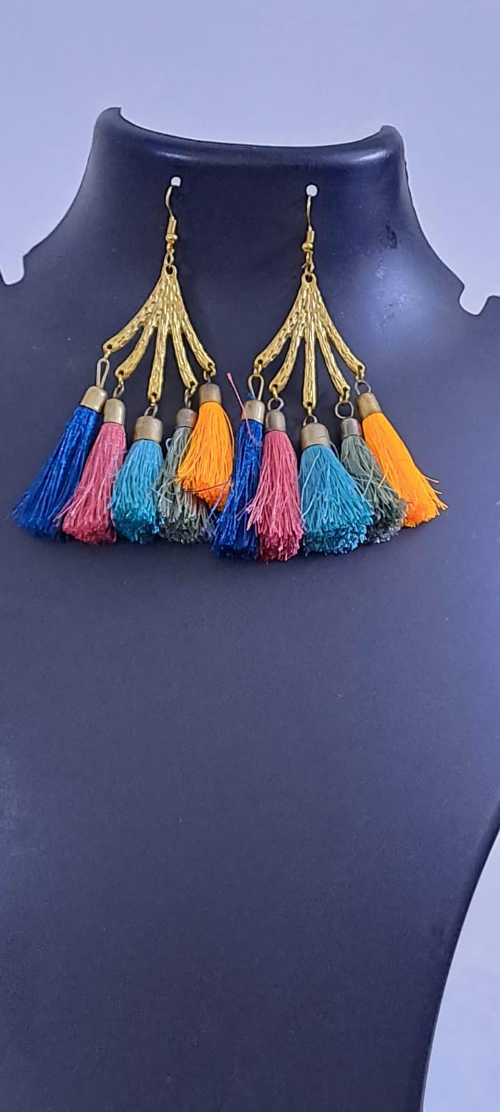 Combo offer of 5 pair earrings with silk thread fringes