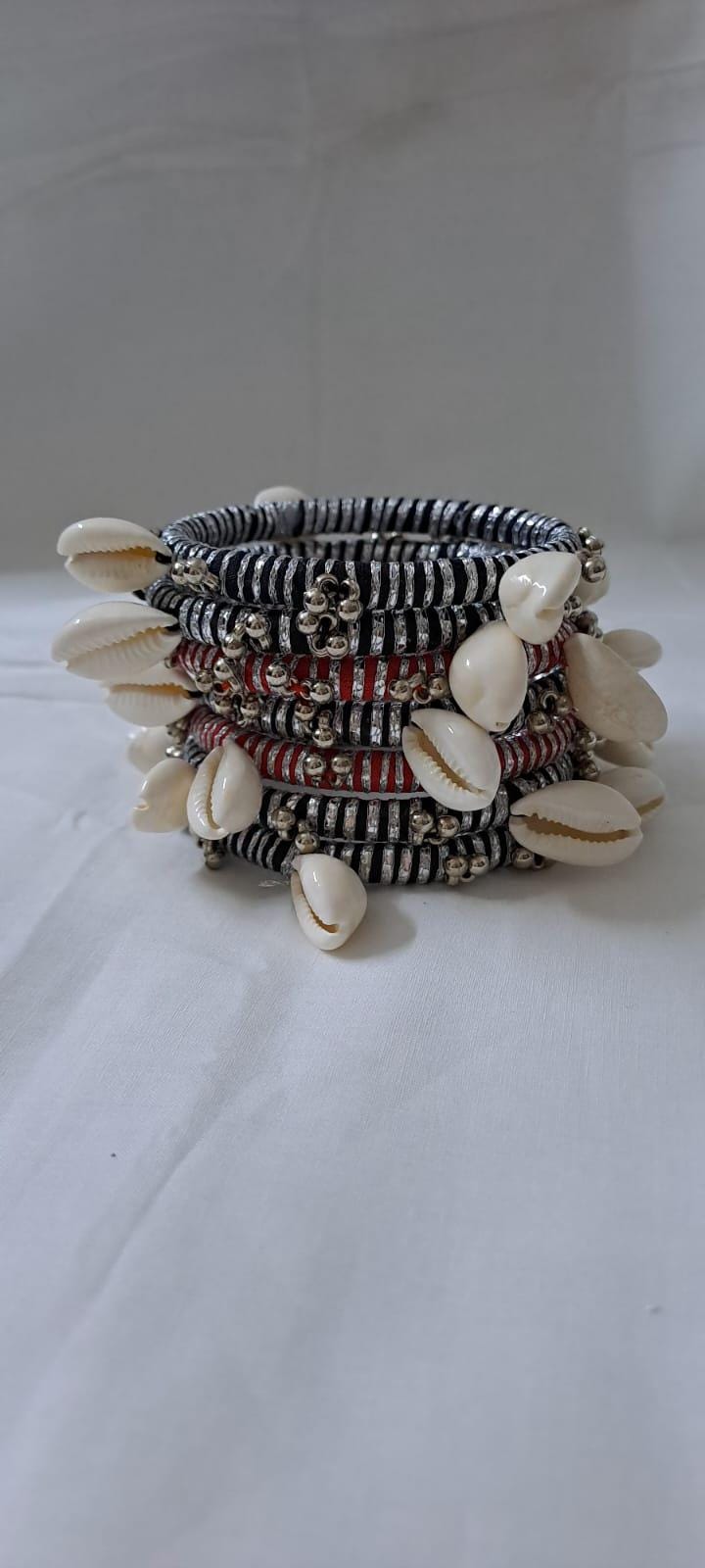 Black and red colour traditional zari thread and kori bangles (set of 7 bangles)