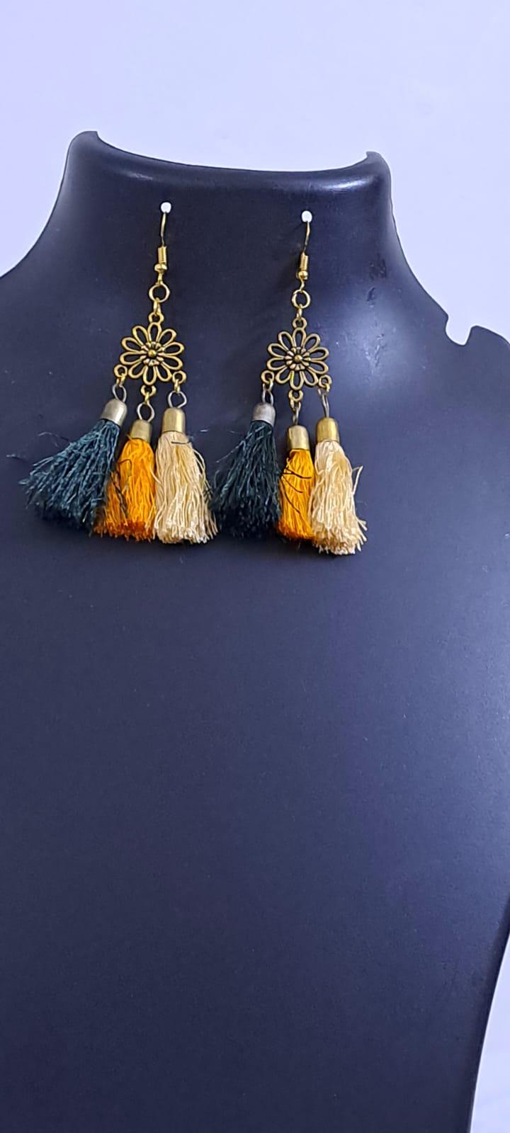 Combo offer of 5 pair earrings with silk thread fringes