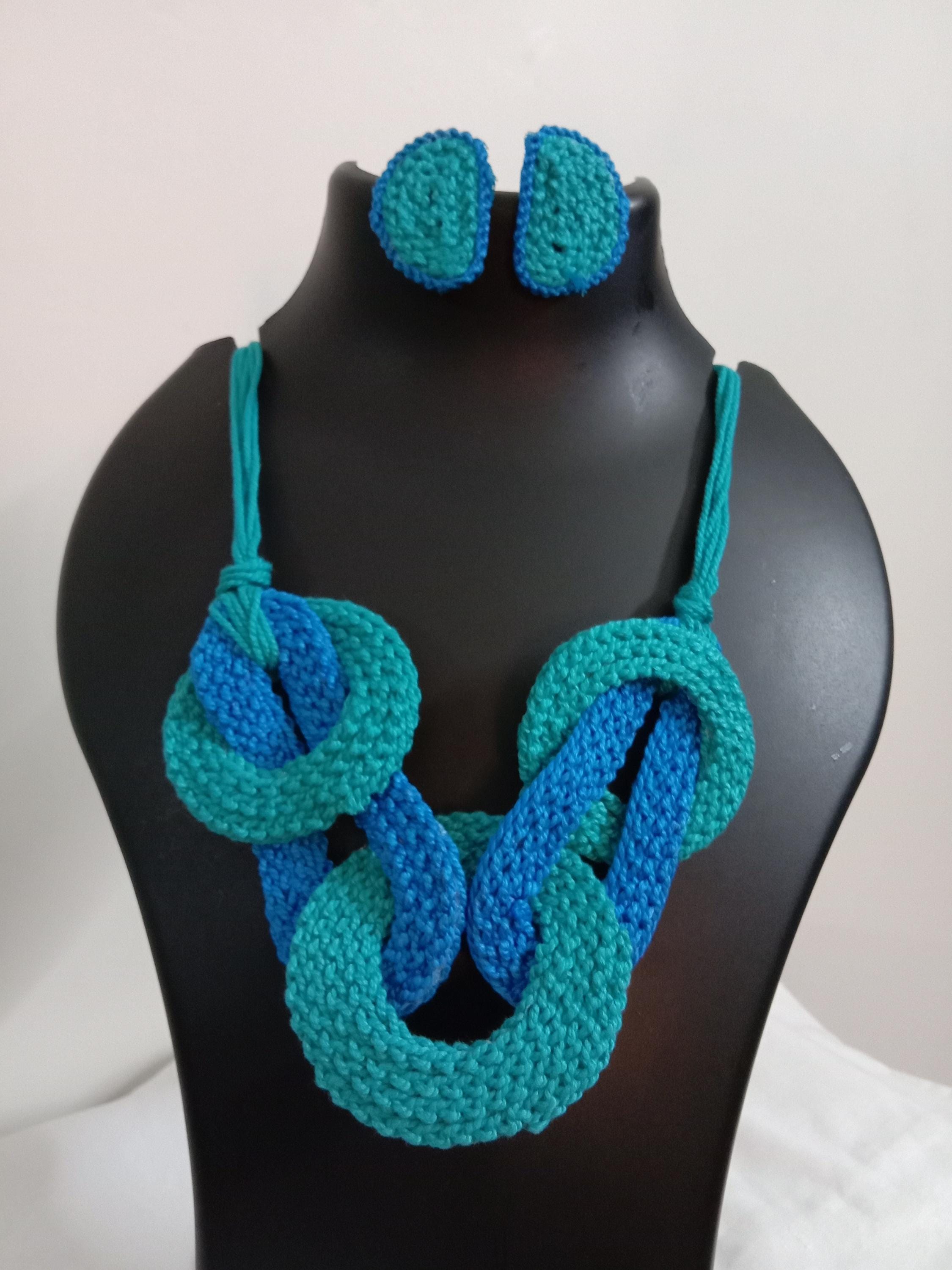 Celtic knot thread necklace with matching thread earrings.