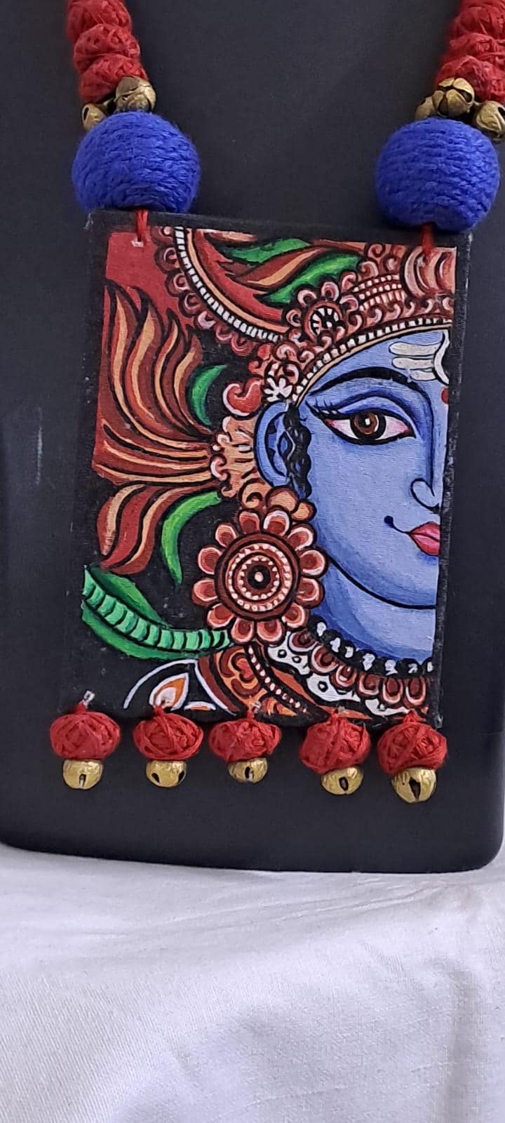 Handpainted fabric jewellery set with matching earrings