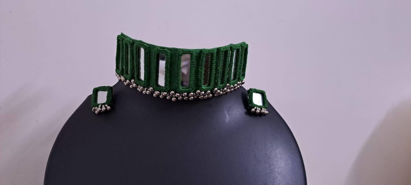 Kutchwork glasswork necklace set with matching earrings