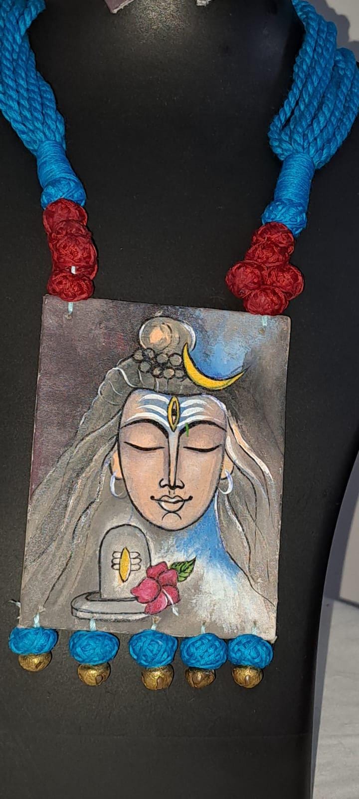 Handpainted fabric jewellery set with matching earrings