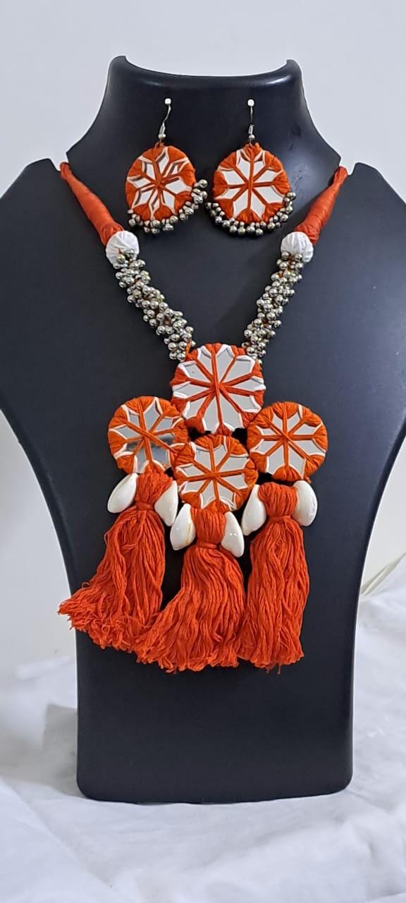 Stunning handmade Kutch Glass work necklace with matching glass work earrings
