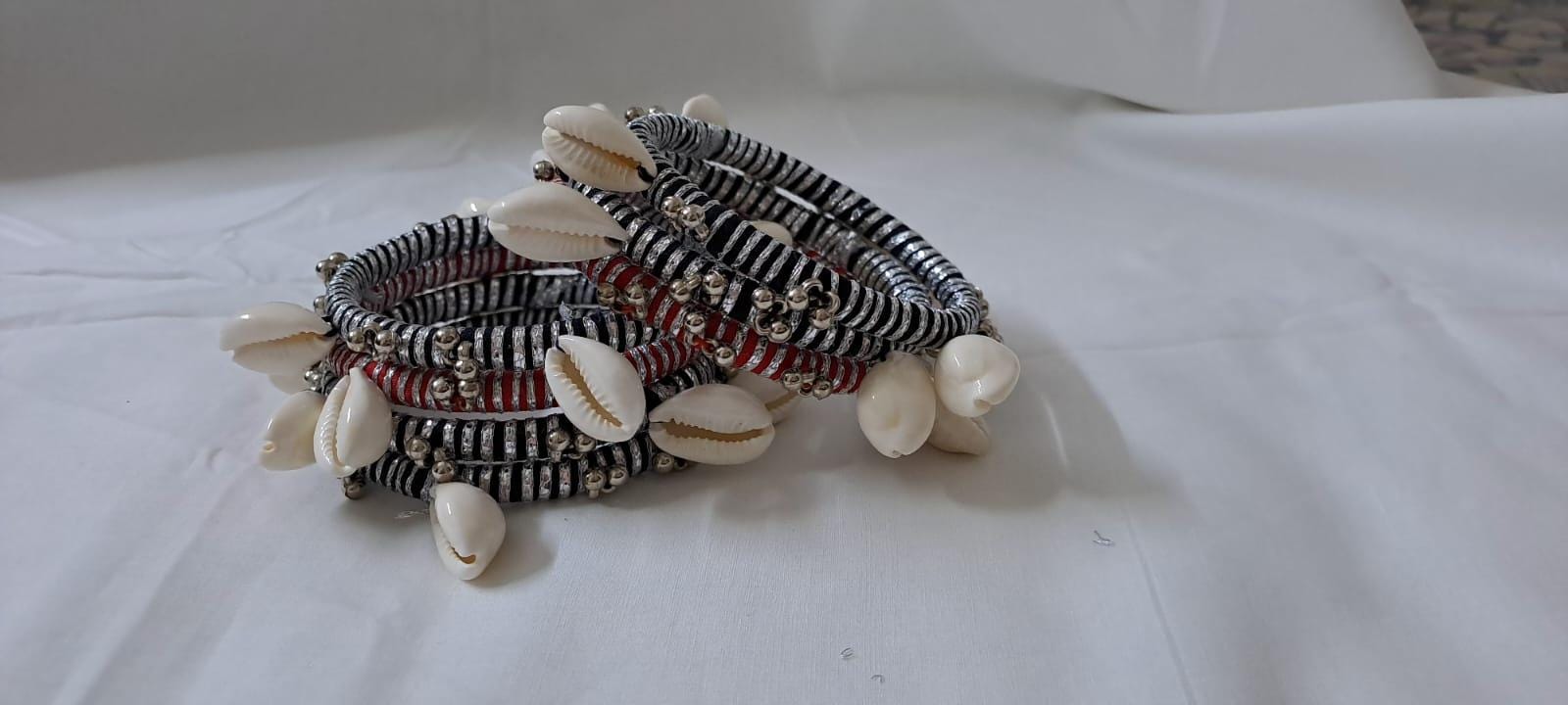 Black and red colour traditional zari thread and kori bangles (set of 7 bangles)