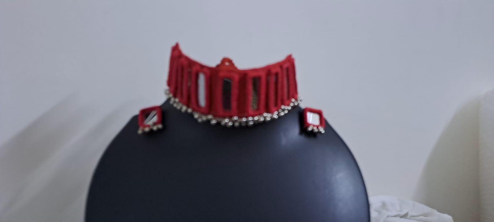 Kutchwork glasswork necklace set with matching earrings
