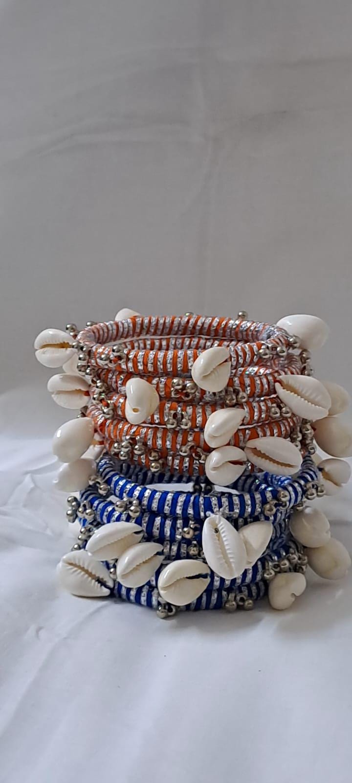 Orange and blue colour traditional zari thread and kori bangles (set of 10 Bangles)
