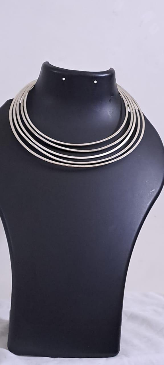 Exclusive multi layered  wired silver oxidised neckband