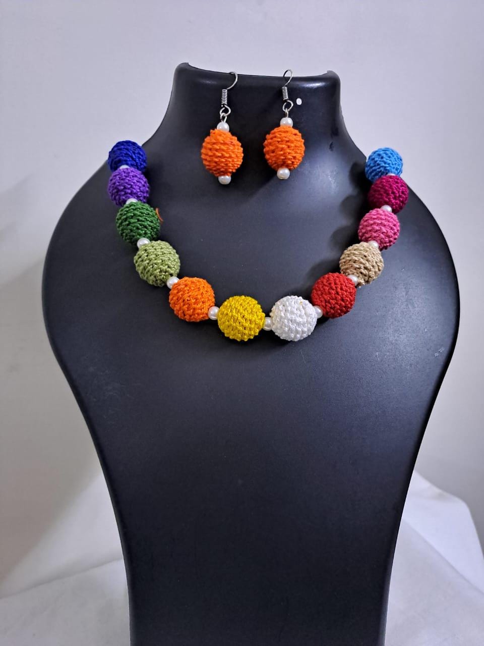 Crochet thread beads necklace set with matching earrings