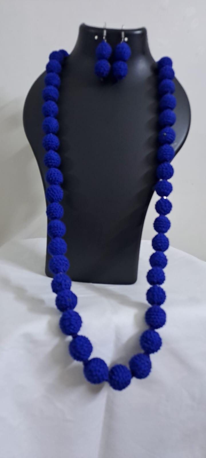 Exclusive blue thread beads long necklace set with matching earrings