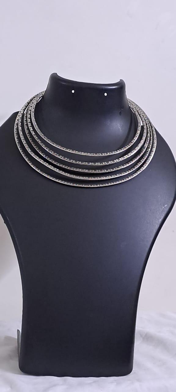 Exclusive multi layered  wired silver oxidised neckband
