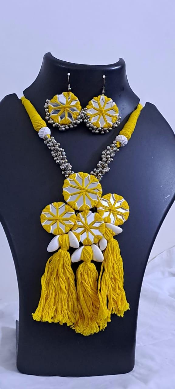 Stunning handmade Kutch Glass work necklace with matching glass work earrings