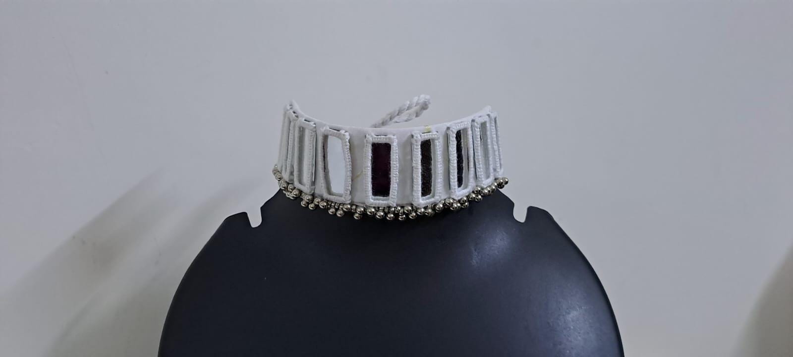 Kutchwork glass necklace set with matching earrings