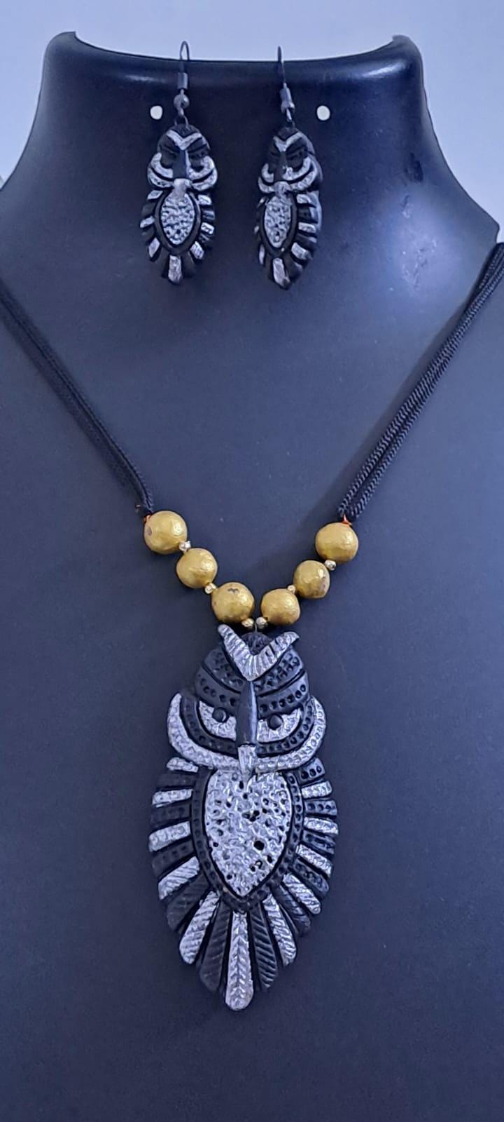 Terracotta owl pendant necklace
