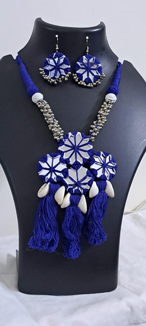 Stunning handmade Kutch Glass work necklace with matching glass work earrings