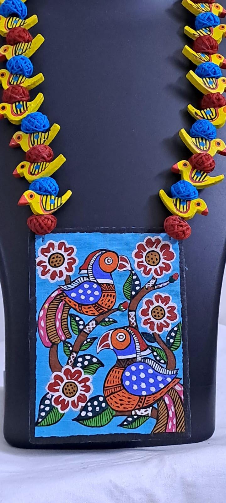 Handpainted fabric necklace set with earrings