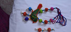 Exclusive fabric necklace with embroidered green fabric bird pendant and fabric beads n matching beads