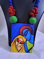 Handpainted fabric jewellery set with matching earrings