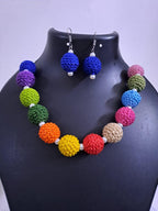Crochet thread beads necklace set with matching earrings