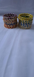 Multi colour traditional zari thread bangles with kundan (set of 16 bangles)