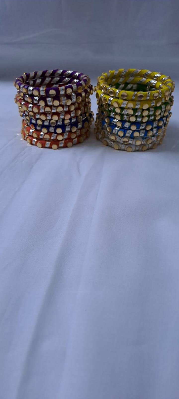 Multi colour traditional zari thread bangles with kundan (set of 16 bangles)