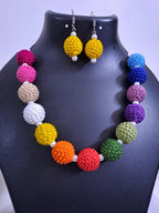 Crochet thread beads necklace set with matching earrings