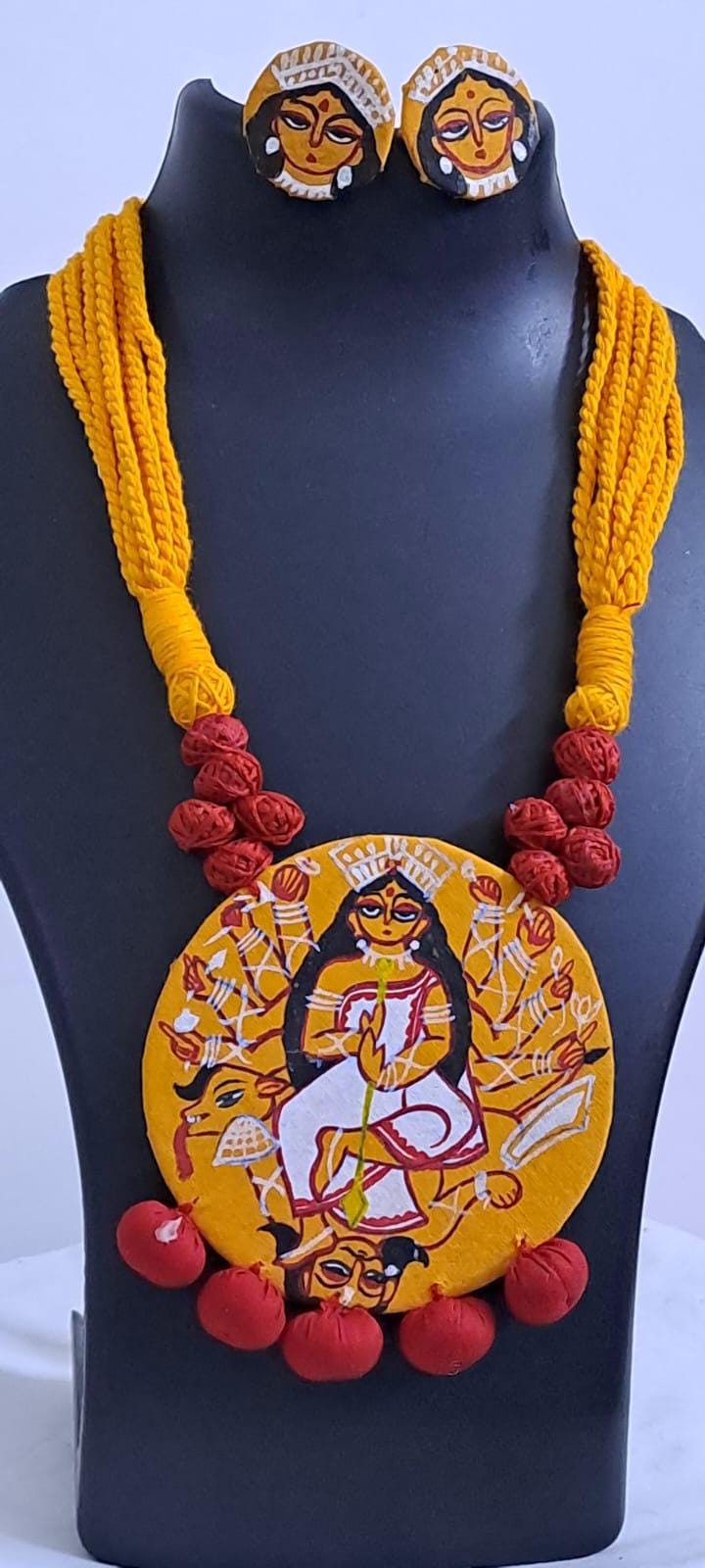 Handpainted fabric jewellery set with matching earrings