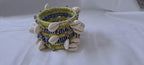 Yellow and blue colour traditional zari thread and kori bangles (set of 7 bangles)