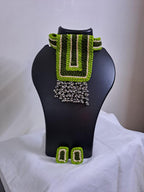 Green Crochet thread necklace set with matching earrings