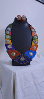Exclusive  necklace set with multiple thread n  silver oxidised pendants n matching earrings