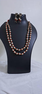 Brown paper beads n red glass beads necklace set