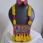 Handpainted fabric necklace set with earrings
