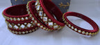 Maroon colour traditional thread kundan bangles with zari bangle box