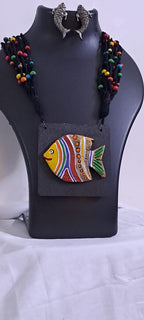 Terracotta fish pendant and thread necklace