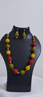 Crochet thread beads necklace set with matching earrings