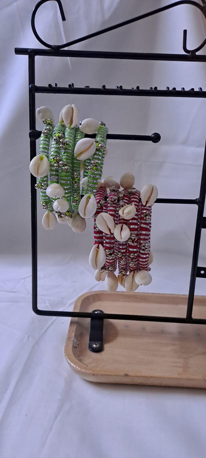 Red and green colour traditional zari thread and kori bangles (set of 10 bangles)