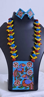 Handpainted fabric necklace set with earrings