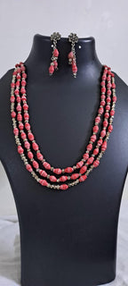 Red paper beads necklace set