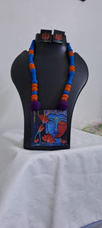 Handpainted fabric jewellery set with matching earrings