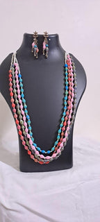 Blue, pink, grey n red paper beads necklace set