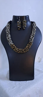 Exclusive silver oxidised traditional trinket beads necklace and matching earrings