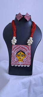 Handpainted fabric necklace set with earrings