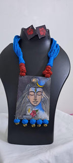 Handpainted fabric jewellery set with matching earrings